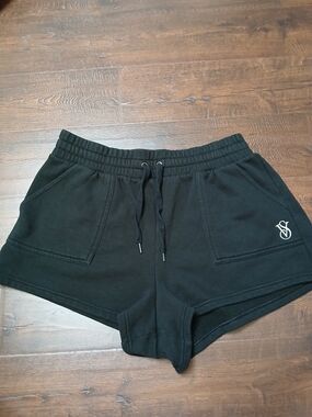 Victoria's Secret ONPOINT Women's Black Athletic Shorts Cotton Drawstring Pocket